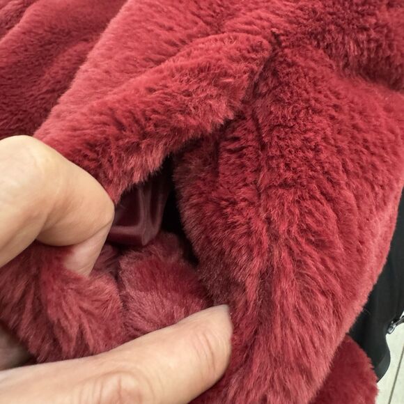 Love Tree Burgundy Soft Cozy Faux Fur Hooded Jacket Size L Womens - Picture 6 of 9